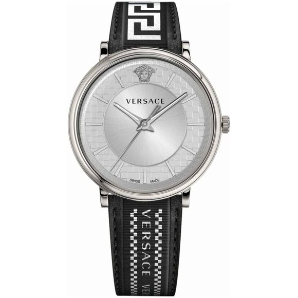 Versace V-Circle Greca Editi Black Leather Strap Watch42mm